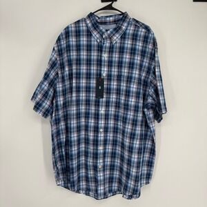 NWT IZOD Shirt Mens 2XLT Blue Plaid Breeze Collection Button Down Short Sleeve